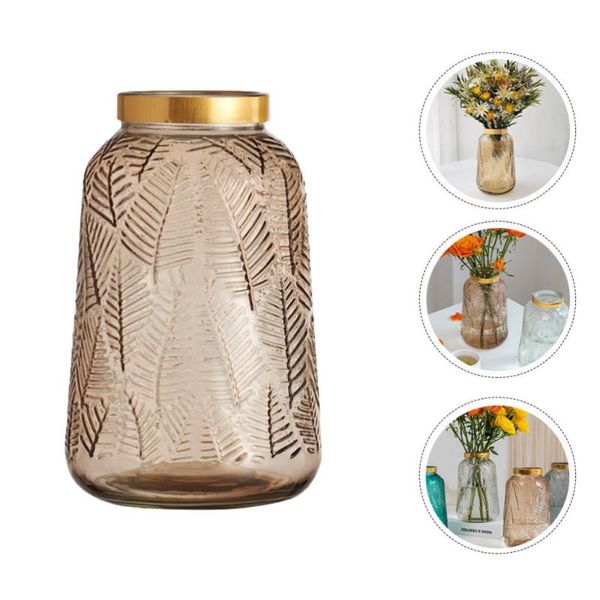 

1pc glass craft vase deskplant container delicate leaf pattern frames