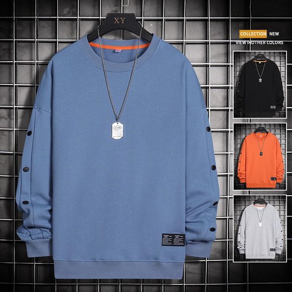 

men's hoodies & sweatshirts men casual harajuku solid color 2021 autumn male o-neck sweatshirt pullover hip hop streetwear tracksuit, Black