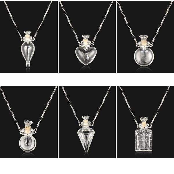 

pendant necklaces make wishes water drop heart steel chain memorial jewelry essential oil perfume jewellery glaze vial necklace, Silver