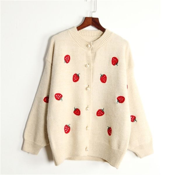 

sweater women casual cardigans for ladies wear pink jumpers korean style women poncho strawberry oversize coat 210430, Black