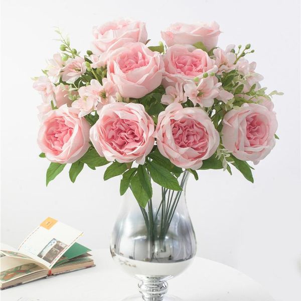 

decorative flowers & wreaths 1 bouquet 9 heads artificial peony tea camellia silk fake flower flores for diy home garden wedding decoration