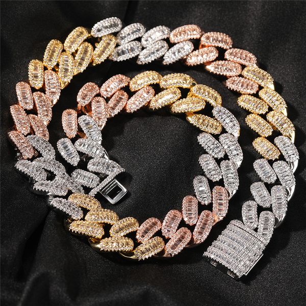 

15mm 16/18/20inch mix gold colors bling cz stone miami cuban chain necklace links rapper street jewelry for men gift, Silver