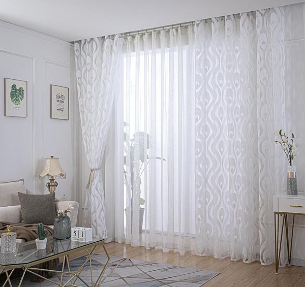 

tulle curtains for living dining room bedroom classic white stripe flat environmental protection printing window sheer drape curtain & drape