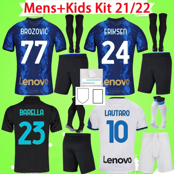 

+ kids kit with shorts and socks boys sets inter 2021 2022 lukaku soccer jerseys mens suits barella de vrij 21 22 child football shirts laut, Black