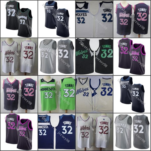 

minnesota timberwolves men #32 karl anthony towns retro basketball jersey, Black