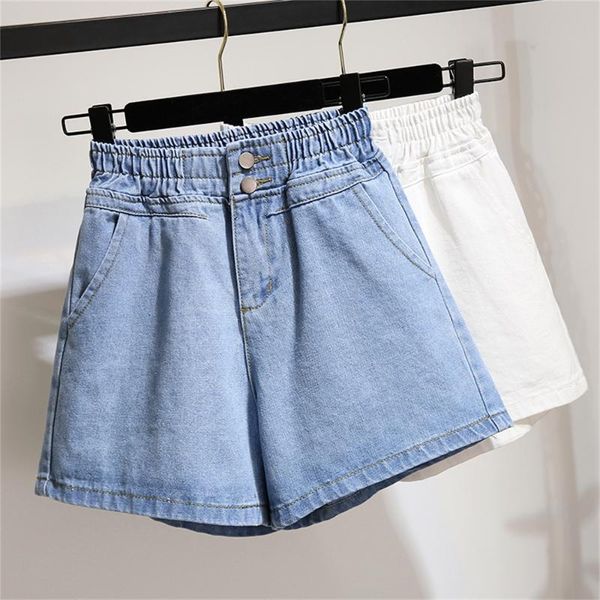 

women's shorts elastic waist white denim female summer thin loose high korean style wide leg slimming versatile a- line limited, White;black