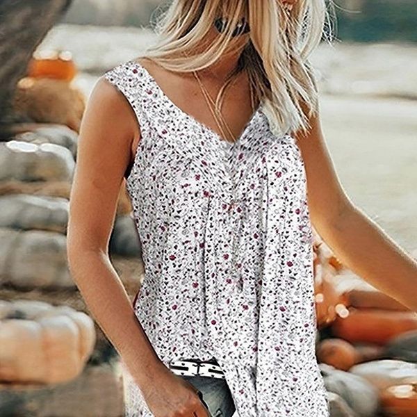 

plus size women summer shirts casual sleeveless tees floral print shirt v-neck loose vests 5xl 7xl women's blouses &, White