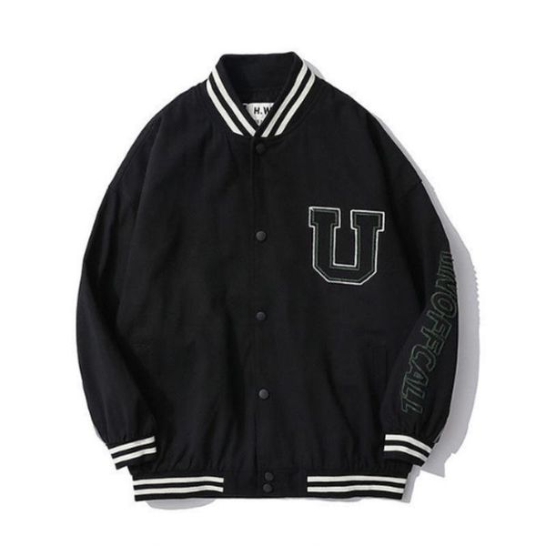 

men's jackets bomber jacket street plaid couple clothing letter embroidery loose high school uniform, Black;brown