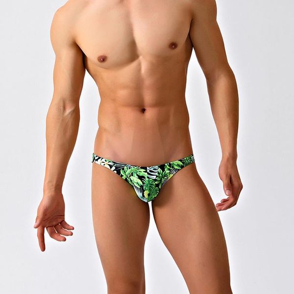

men's swimwear green print tight narrow low waist 2021 men sports surf beach shorts swim briefs bikini swimsuits small size