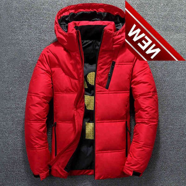 

pop winter warm men jacket down coat casual autumn stand collar puffer thick white duck parka male men's with hood, Black