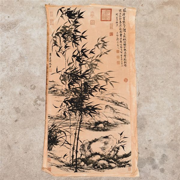 

chinese old rice paper picture shi taos bamboo painting, Brown
