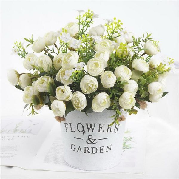 

planters & pots 13 head tea roses bundle home living room wedding decoration flores silk artificial flower