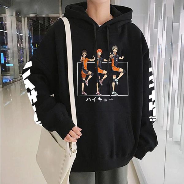 

men's hoodies & sweatshirts harajuku japan anime haikyuu shoyo hinata women cartoon volleyball junior funny graphics male korean fashio, Black