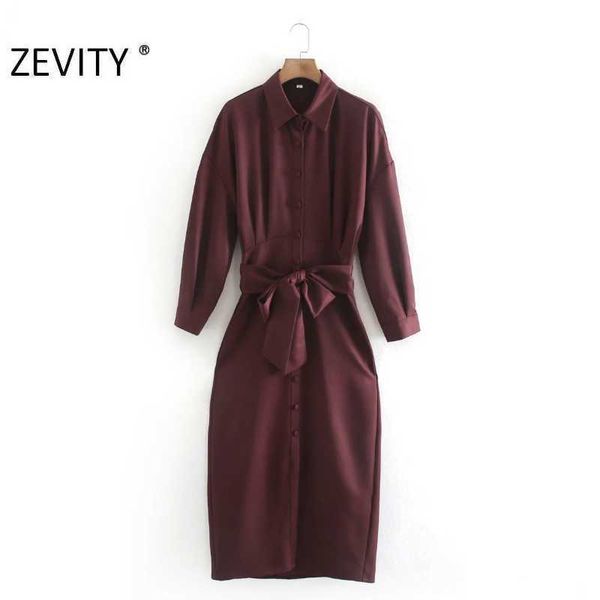 Zevity Donna Vintage Petto solido Fiocco con fasce Abito longuette Femme Manica a pipistrello Casual Slim Vestido Chic Abbigliamento DS4627 210603