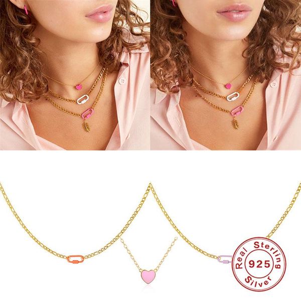 

chains aide s925 silver chain necklace for women girl rainbow color minimalist paper clips clavicle collares para mujer 1pcs