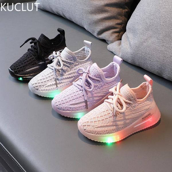 

athletic & outdoor 2021 boys breathable light-emitting sneakers children's shoes children led light girl running kids, Black