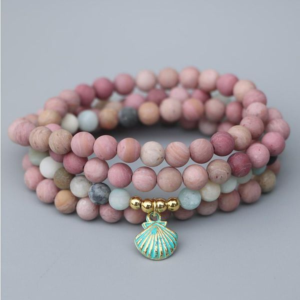 

beaded, strands edothalia metal scallop 4 stands 108 beads bracelets 6mm matte natural stone women girls yoga bracelet, Black