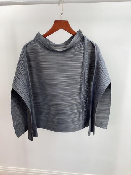 

women's t-shirt short for women 45-75kg spring summer solid color miyake pleated stand collar loose casual t-shirts large size, White