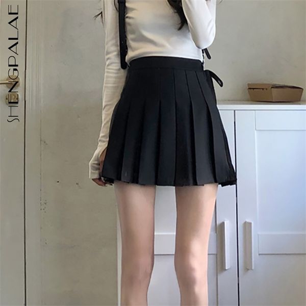 

personality pleated skirt women's spring high waist perppy style simple solid color mini female 5b694 210427, Black