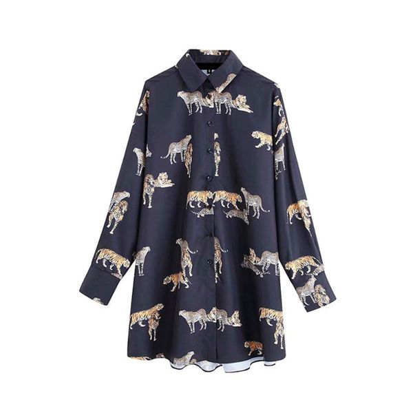 

fashion blouses women vintage stylish animal print lapel collar long sleeve 2021 female shirts blusas mujer chic women's polos, White