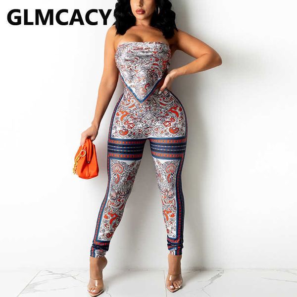 

two piece vintage printed suits backless tube & slim pants set 210702, White