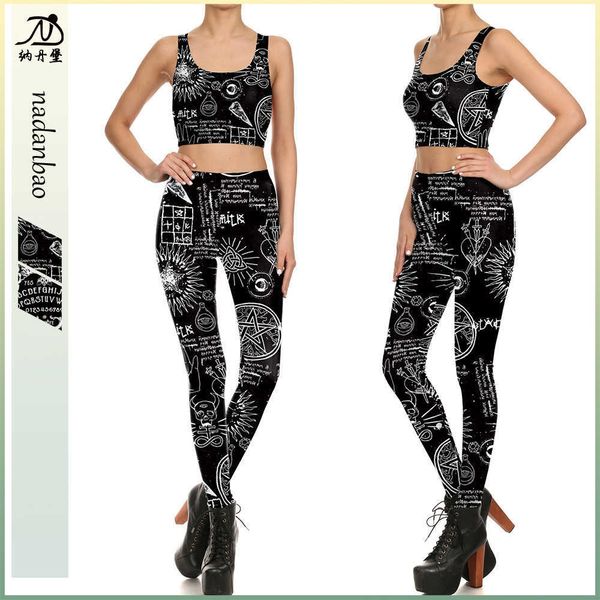 

2021 printing series new sportswear black vest leggings set
