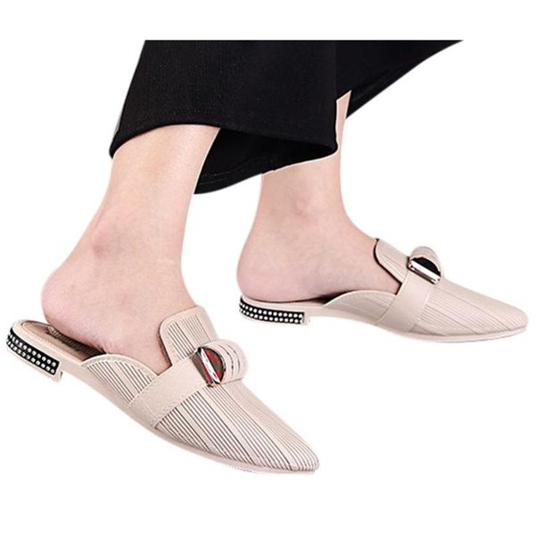 

slippers women summer fashion bow flat slides pointed toe beach casual shoes chaussures femme#3, Black