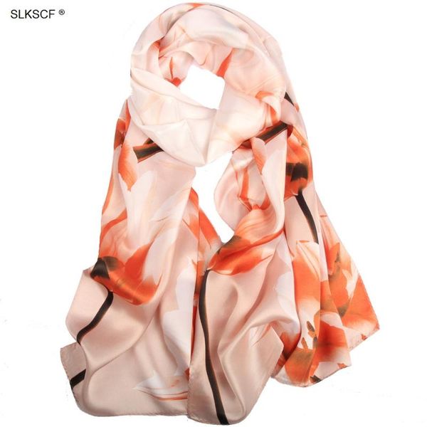 

scarves [slkscf] 180x55cm woman fashion 100% silk satin scarf floral print women design long hijabs capes female, Blue;gray