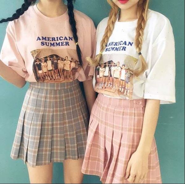 

womens skirts harajuku skater summer korean vintage plaid pleated skirt kawaii high waist women clothing, Black