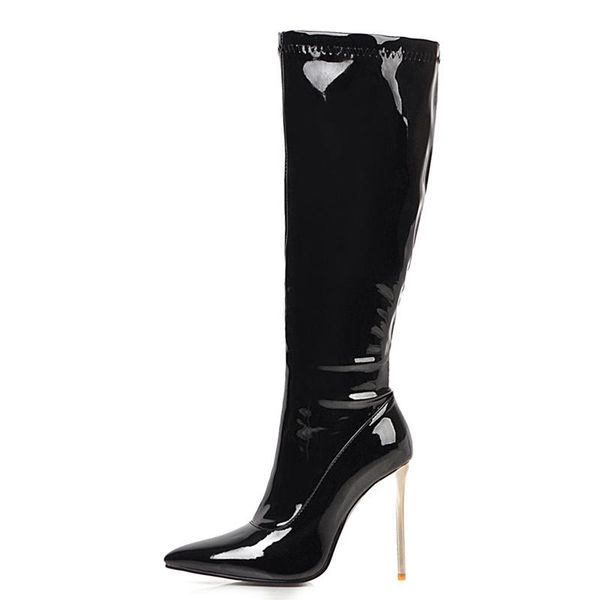 

women high boots black red white knee heels women's shoes large size 48 autumn winter