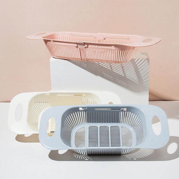 

adjustable over sink dish drying rack drainer retractable wash vegetables fruits drain dry dishes storage baskets kitchen tool