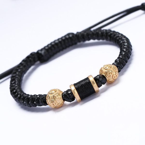 

link, chain hand-woven wealth bracelet adjustable length good luck beaded personalized jewelry gift for men ll@17, Black
