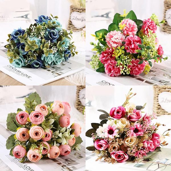 

decorative flowers & wreaths 1pcs multicolor tea roses peony artificial hydrangea bride bouquet for home wedding decoration fake daisy table