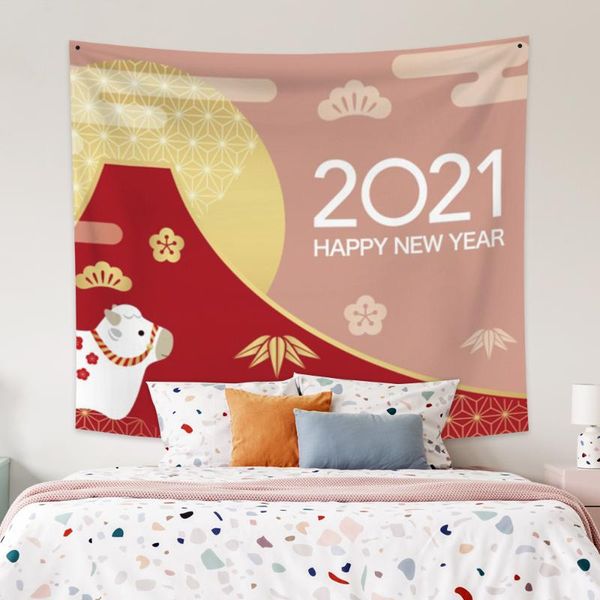 

tapestries laeacco fashion tapestry red tone celebrate 2021 happy year printing wall art hangings home living room dorm decor polyester