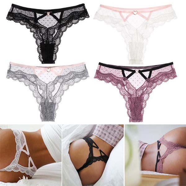

women's panties women lace transparent heart low-waist underpant hollow out thong female seamless g-string underwear lingerie, Black;pink