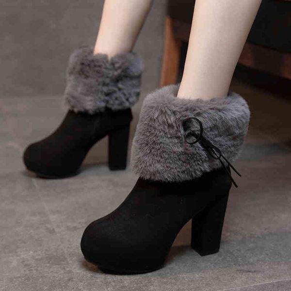 

boots women's ankle black flannel boots fashion fall short teddy sliding-on women's in high heels shoes g86n
