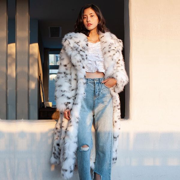 

women's fur & faux oversize coat women imitation coats leopard print suit long autumn winter maxi warm jacket plus-size 9xl, Black