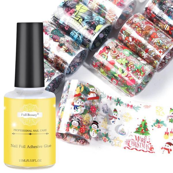 

set christmas stickers foils on nails with transfer adhesive glue laser snowflakes elk year nail designs sliders sa1534-11
