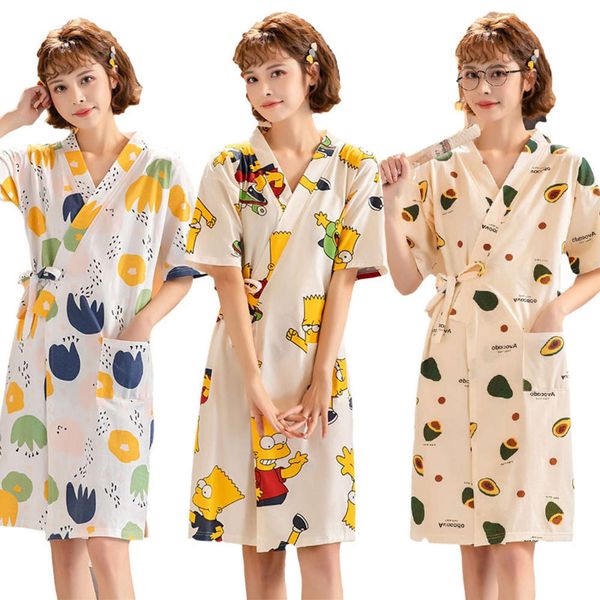 

bathrobe japanese style thin girl bathrobe cotton yarn kimono robe one piece nightgown loose home pajamas nightdress