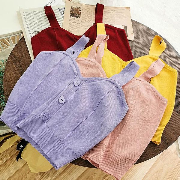 

heliar women crop deep v neck straps knitted button up sweet heart casual camis cute for 2021 summer women's tanks &, White