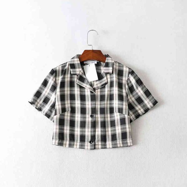 

summer blouse women vintage crop shirt streetwear plaid ladies elegant button up shirt korean crop red 2021, White