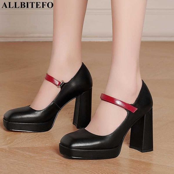 

allbitefo fashion retro genuine leather brand high heels shoes supper heels platform women shoes night club shoes stiletto 210611, Black