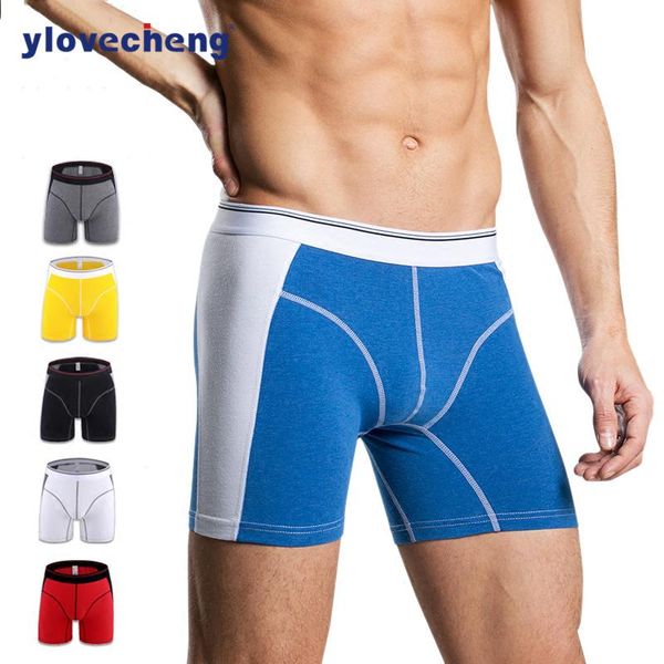 

underpants combed cotton men's underwear lengthened boxer anti-wear leg seamless sports fitness youth boxers, Black;white