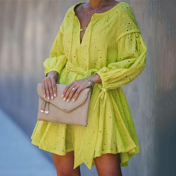 

casual dresses design 2021 spring style artistic sweetheart flower case carving embroidery lantern sleeve ruffle dress, Black;gray