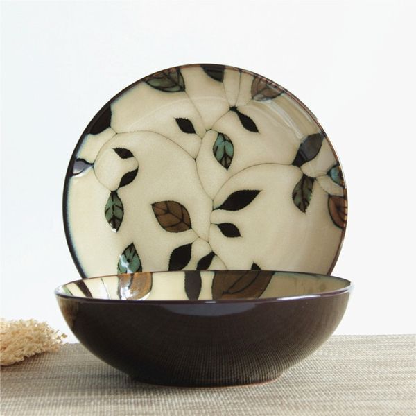 

rural ceramic tableware japanese kiln glaze vine flower soup ramen cover rice bowl vegetable bowl