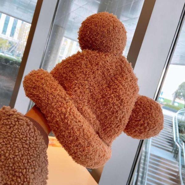 

beanies autumn winter ins style lovely and interesting warm, windproof cold resistant bear ears plush hat basin cap woman girl