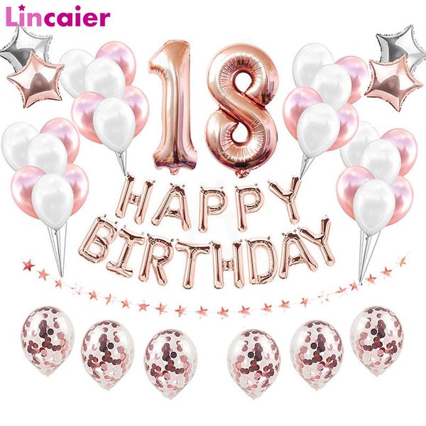 

38pcs number 18 birthday balloons 18th happy birthday 81th 81 years old party decoration rose gold pink silver boy girl plies