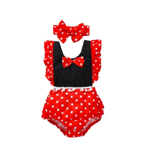 

clothing sets 2 pcs born summer outfits baby girls polka dot print sleeve u-shaped neck romper with bowknot pom poms + headband, White