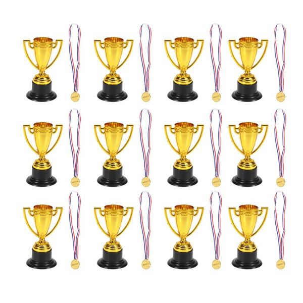 

24pcs children's toys mini gold cups and medals for party supplies early learning prizes(12*trophie favor