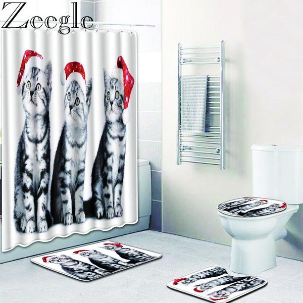 

bath mats zeegle 4 pcs per set cat shower curtain mat toilet pad anti-slip floor carpet flannel